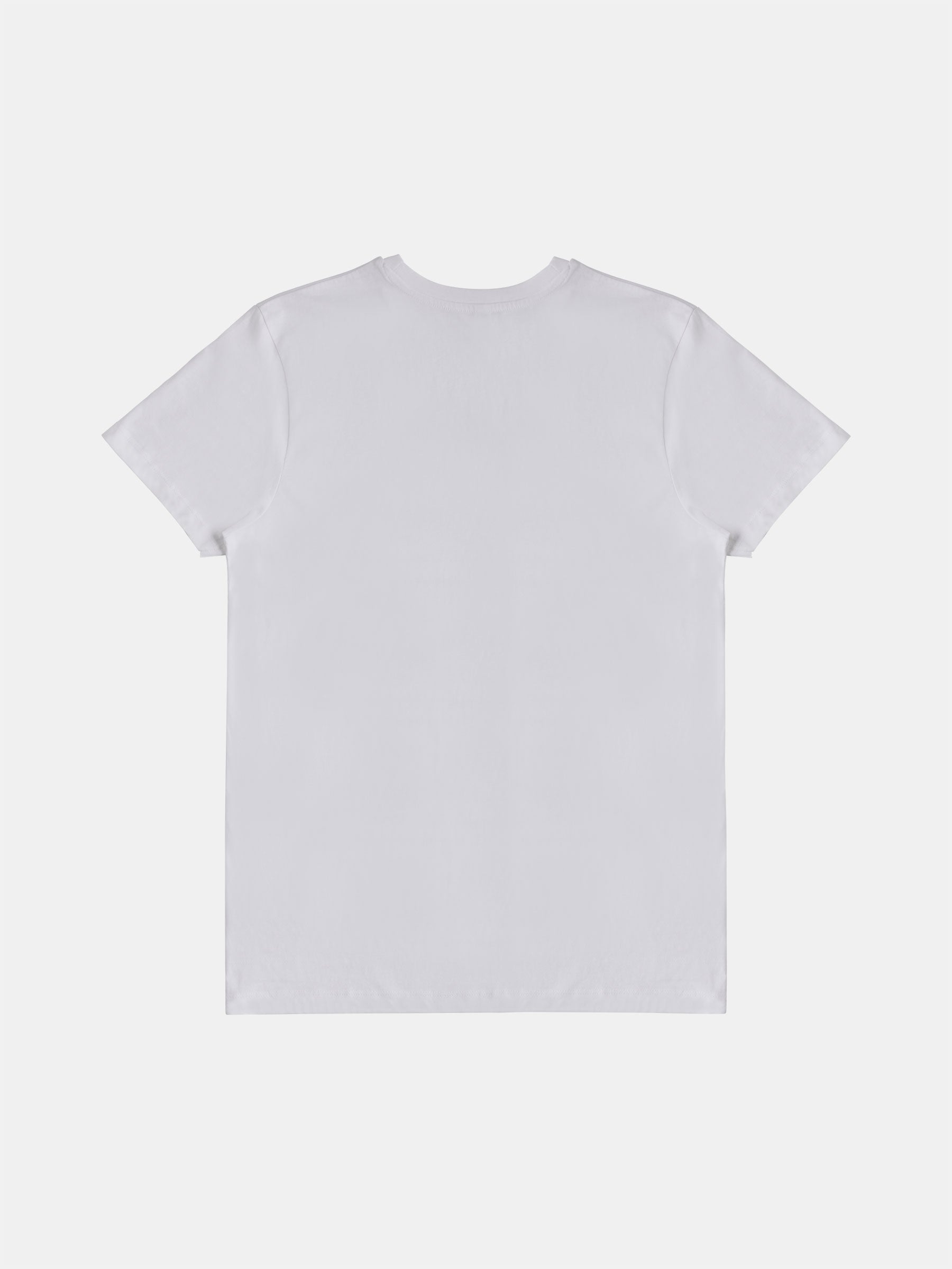 The "Hello my name is ..." T-Shirt by gabrielstunz is laid flat against a white background, highlighting its simple, classic design with short sleeves and a round neckline. Crafted from organic cotton, this piece exemplifies eco-conscious production at its finest.