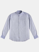 A gabrielstunz POCKETPARACHUTE® shirt in light blue, featuring a long-sleeve design with a Mao collar and a single chest pocket. Made from premium fabric, the shirt is buttoned up and displayed flat against a plain white background.