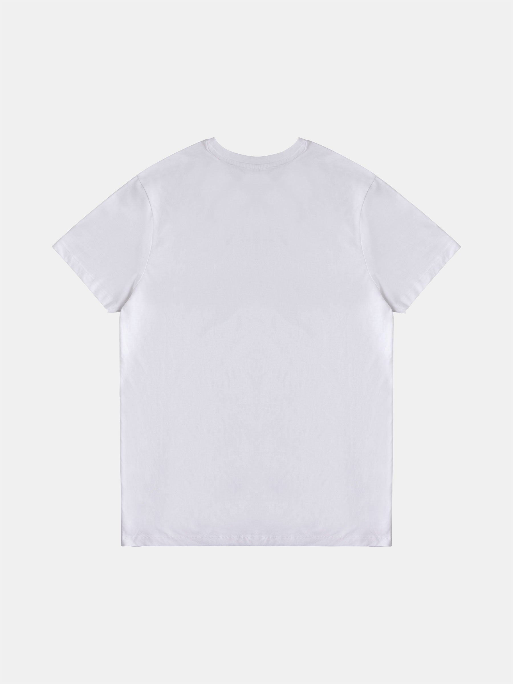 A STUNZISTKUNST Edition T-shirt by gabrielstunz is displayed flat, highlighting the back view. Made from organic cotton, the shirt boasts short sleeves and a straightforward crew neck, set against a light gray background.