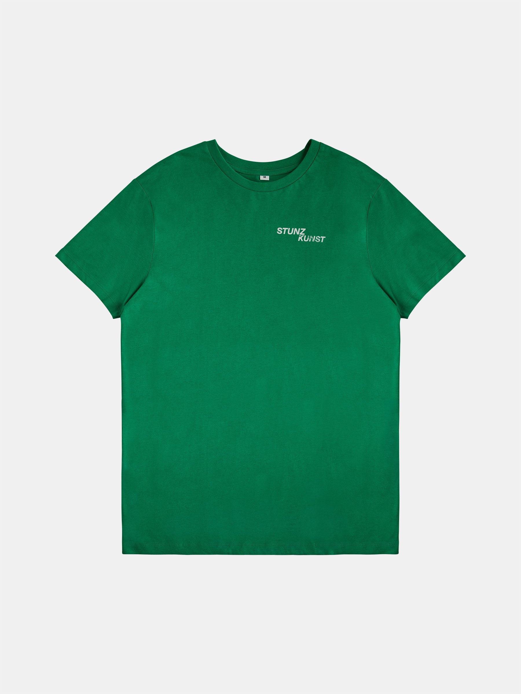 The gabrielstunz STUNZISTKUNST Edition T-Shirt is crafted from sustainable organic cotton in a green hue. It features the "STUDY & KUNST" logo in small white text on the upper left side, set against a plain white background.